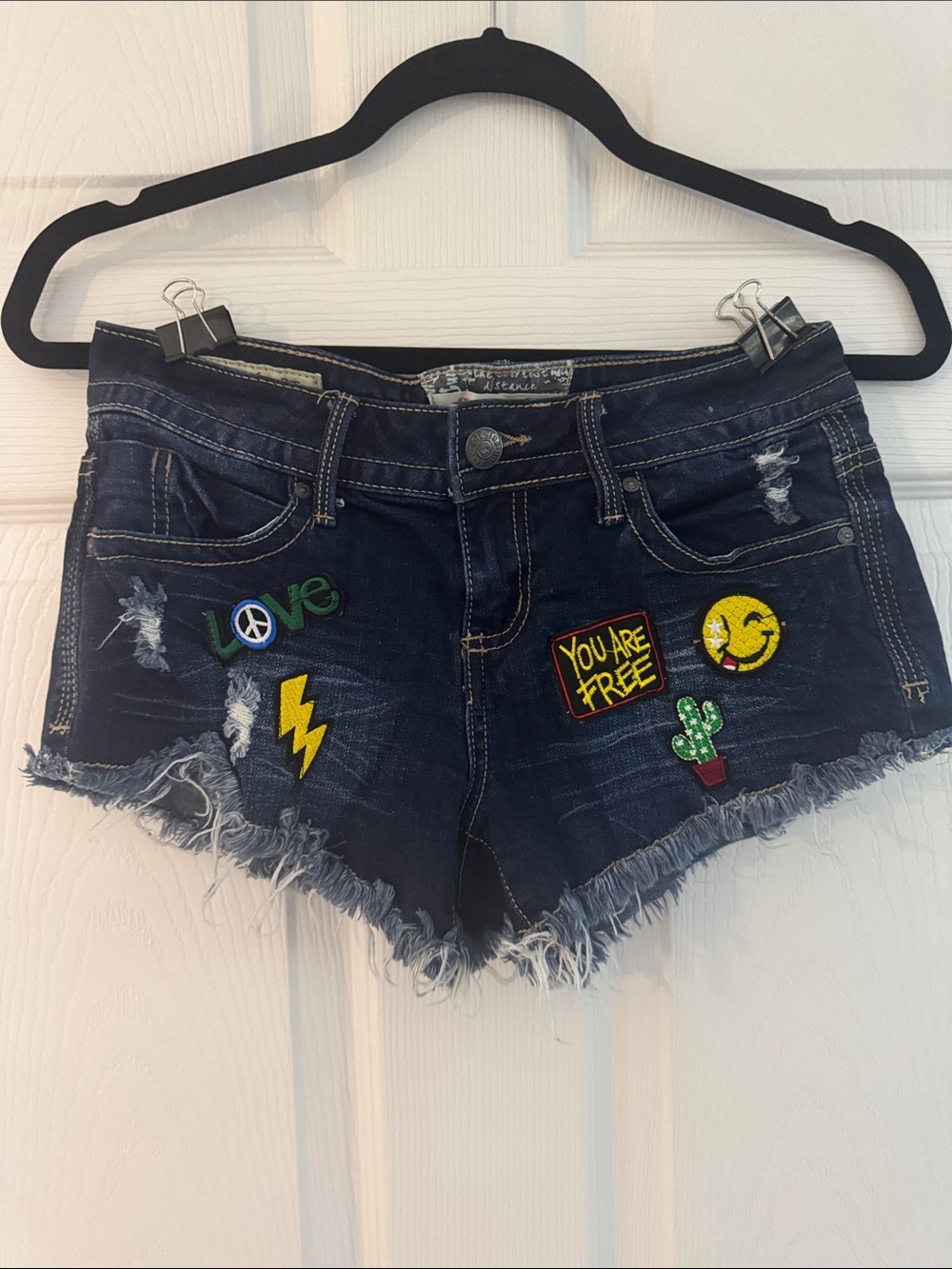 Hot Kiss Dark Blue Distressed Denim Patchwork Shorts